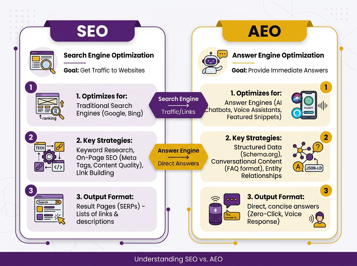 Infographic illustrating AEO Guide: How to Optimize for AI Search Engines in 2026