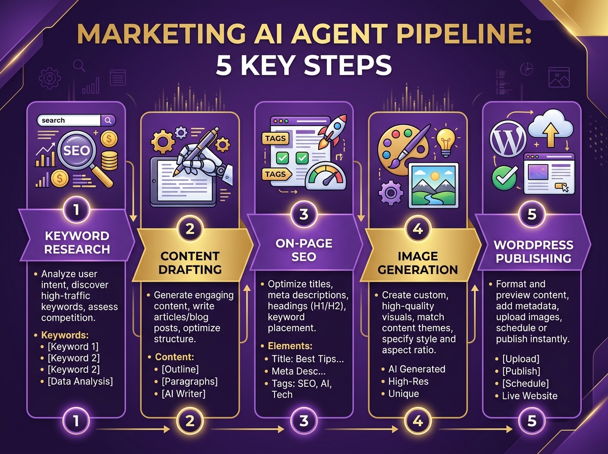 Infographic illustrating How to Build & Deploy AI Agents for Marketing in 2026